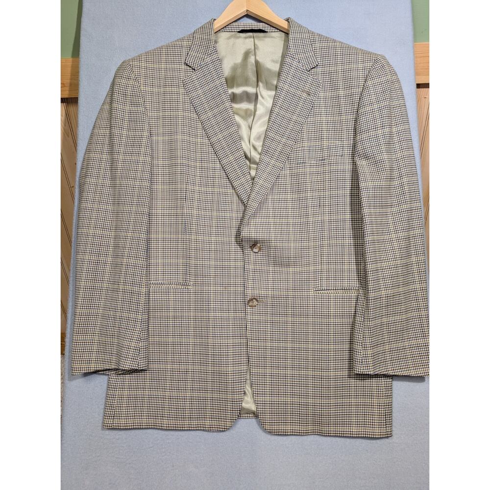 Burberry London Sport Coat Mens 44R Wool Beige Check Kensington USA Made